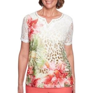 Parrot Cay Embellished Mixed Floral Top